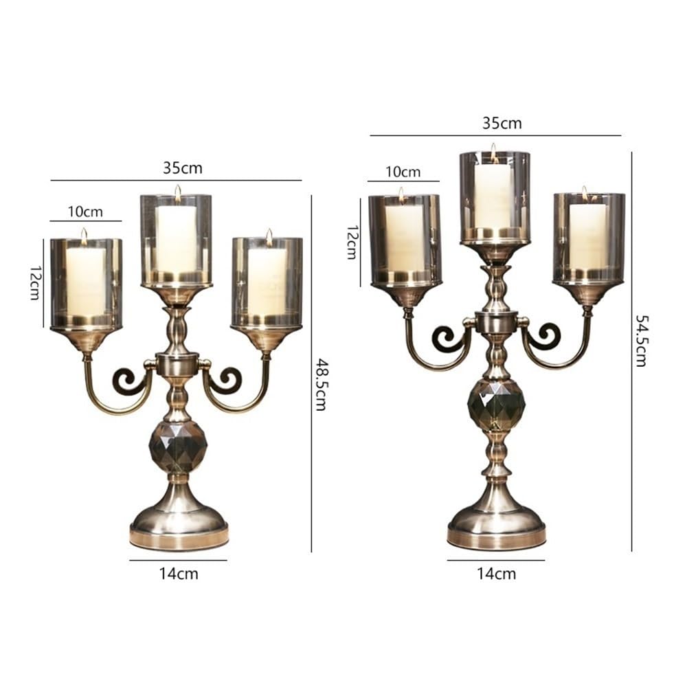 YUHUAWF Candle Holderss Retro Metal Glass Three-Head Candlestick Light Luxury Home Decoration Ornaments Candle Holder Decorative Candlestick(Small)