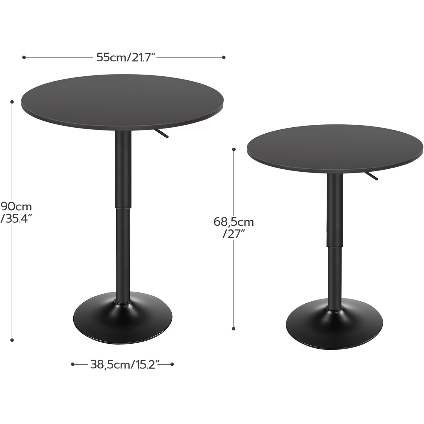 HOOBRO Bar Table, Height-Adjustable Round Pub Table 27-35.4 Inches, Cocktail Table with Sturdy Base, Modern Style, Easy to Assemble, Suitable for Small Space, Black BK58BT01G1