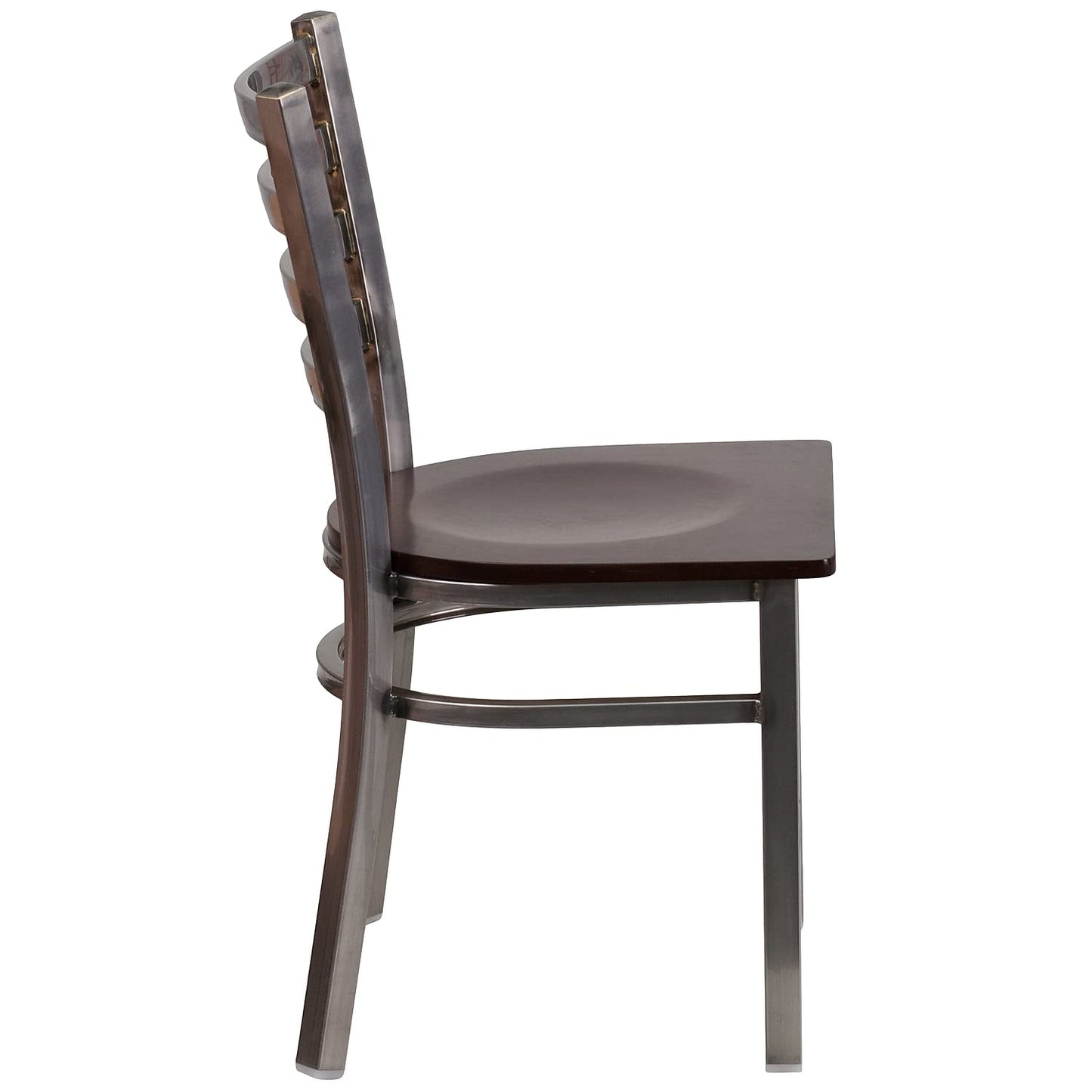 Flash Furniture HERCULES Series Clear Coated Ladder Back Metal Restaurant Chair - Walnut Wood Seat