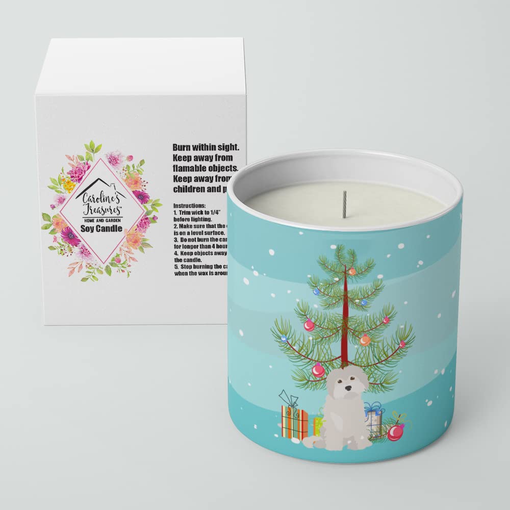 Caroline's Treasures CK3501CDL Maltese #2 Christmas Tree 10 oz Decorative Soy Candle Nature Soy Wax Essential Oil Home Decor Ideal for Bedroom Kitchen Bath Office Gift, 10 oz