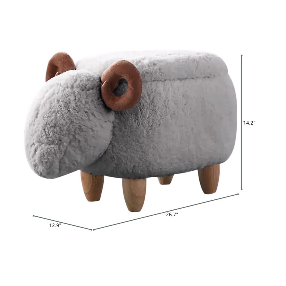 WAYUTO Animal Footstool Storage Upholstered Ottoman Bench Grey Sheep for Living Room Dorm Foot Rest Step Stool Padded Seat Chair Wood Foot Heavy Duty Decorative