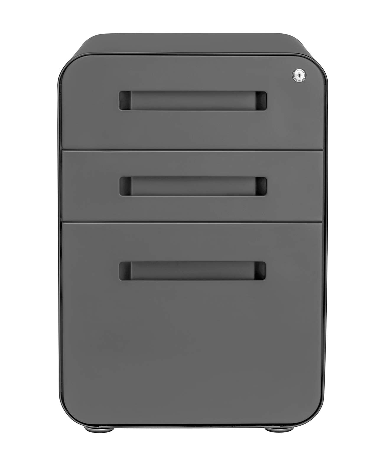 Laura Davidson Furniture Stockpile 3 Drawer File Cabinet with Lock - Under Office Desk Metal Filing Cabinet, Legal/Letter File Folders, Wheels and Stationary Feet, Pre-Assembled, Dark Grey