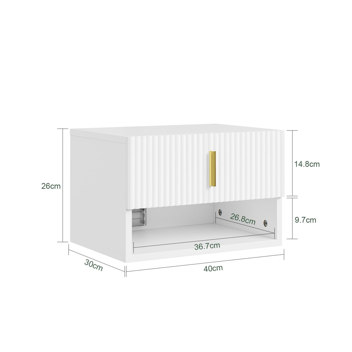 SoBuy Floating Nightstand with LED Sensor Light – Slim Wall Mounted Bedside Table with Drawer and Open Shelf, Modern Narrow White Nightstand for Small Bedrooms and Dorms, FBT176-E-W