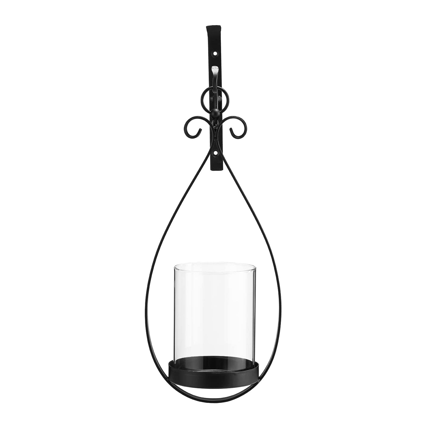 Wisiron Hanging Water Drop-Shaped Wall Sconce Wall Mounted Hurricane Candle Holder Glass & Metal Farmhouse Handcrafted Wall Art Decorations, Black HT21-0204B