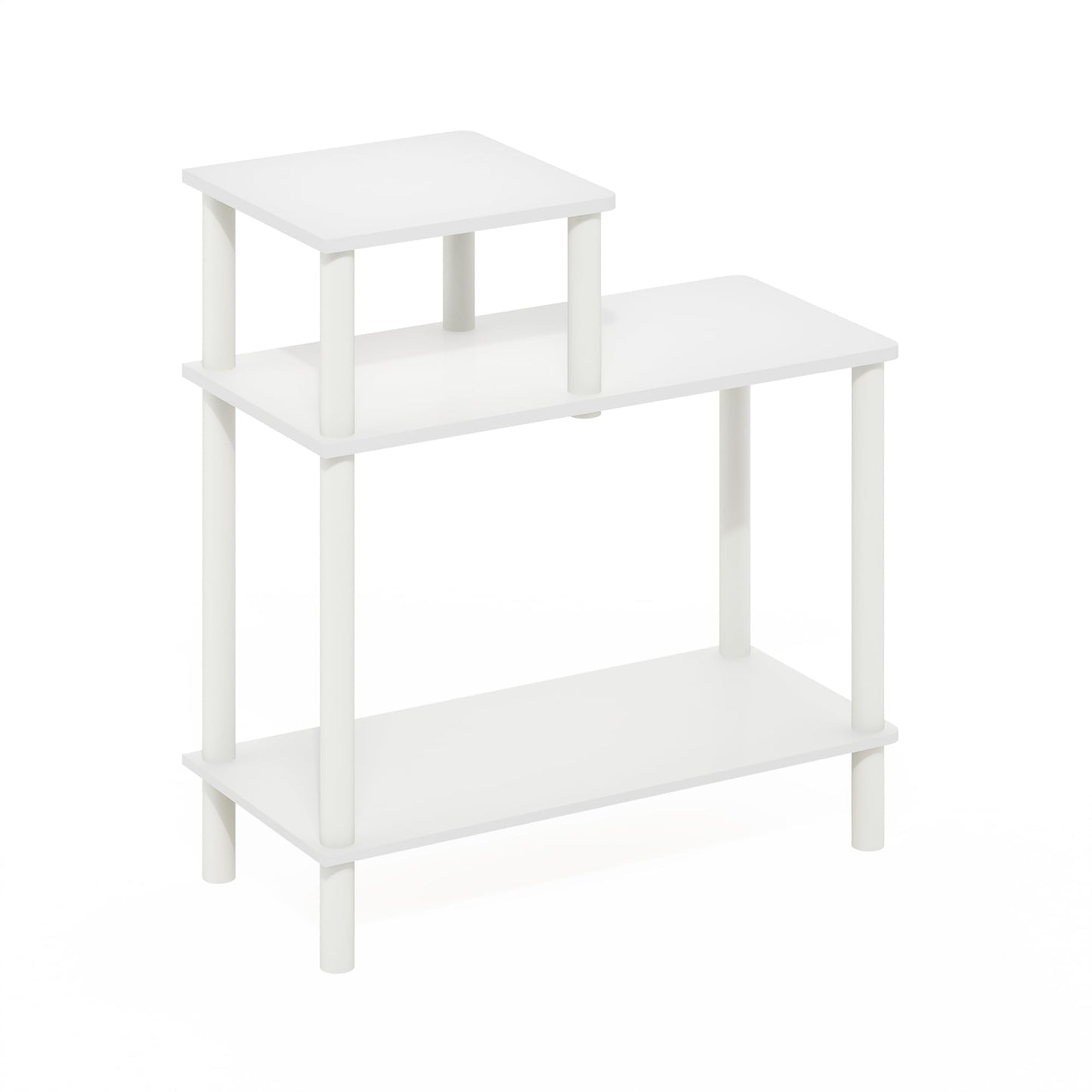 Furinno Turn-N-Tube Side Table, 3-Tier Rectangle Sofa End Table with Open Shelf, Toolless Assembly Night Stand, Bedside Table, for Living Room, Bedroom, White