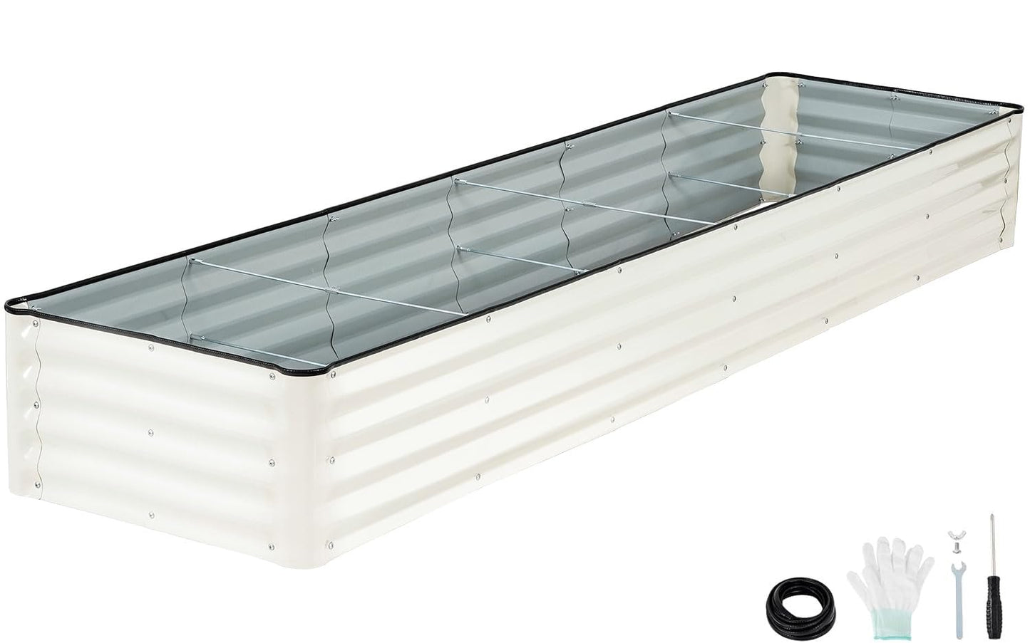 IGOHEALS Galvanized Raised Garden Bed – 1 Pack 8x2x1 Ft Patented Leak-Proof Planter Box Outdoor Gardening Metal Raised Garden Beds Kits for Veggies, Herbs & Flowers (White)