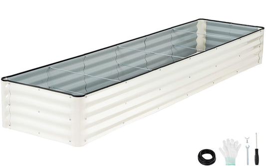 IGOHEALS Galvanized Raised Garden Bed – 1 Pack 8x2x1 Ft Patented Leak-Proof Planter Box Outdoor Gardening Metal Raised Garden Beds Kits for Veggies, Herbs & Flowers (White)