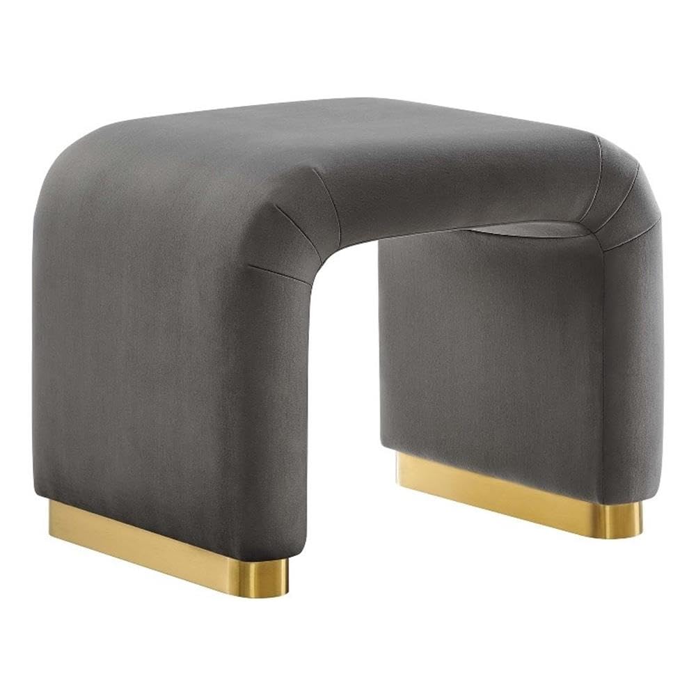 Modway Koda 24" Performance Velvet Upholstered Waterfall Stool or Side Table in Brass Storm Gray, 24 Inches