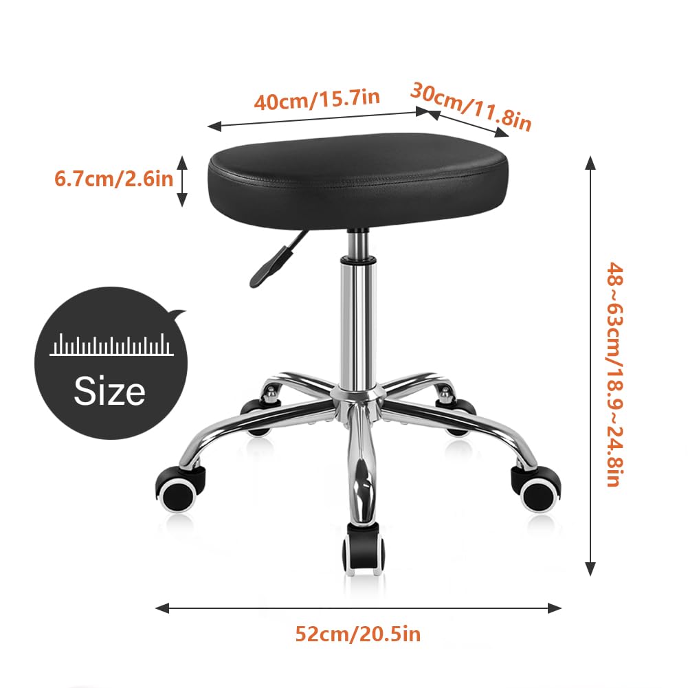 KKTONER Square Rolling Stool Swivel Height Adjustable Stool for Office Salon Home Coffee Shop Bar SPA Chair Black