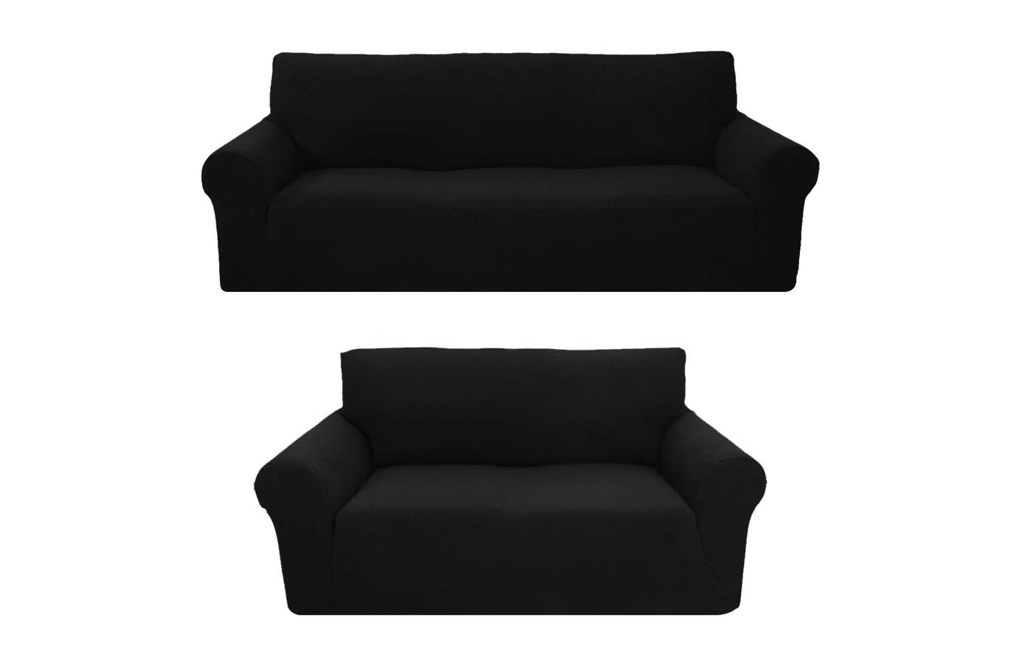 Sapphire Home 2-Piece Sofa and Loveseat Slipcovers, Couch and Loveseat Covers Set, Form fit Stretch, Wrinkle Free, Furniture Protector, Premium Brushed Sofa Covers for Living Room (Black)