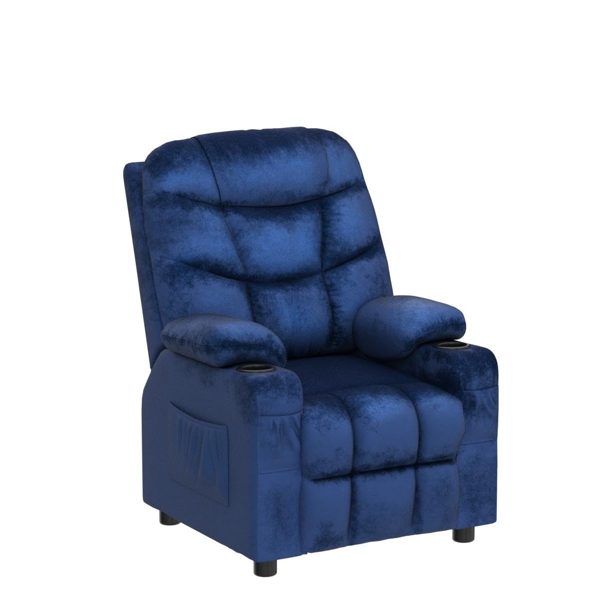 Costzon Kids Recliner Chair with Cup Holder, Adjustable Velvet Lounge Chair w/Footrest & Side Pockets for Children Boys Girls Room, Ergonomic Toddler Furniture Sofa Gifts, Kids Recliner (Blue)