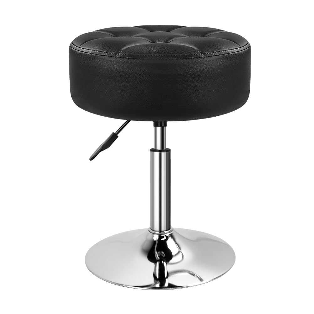 BFTOU Black 4.9-inch Thickened Vanity Stool Round PU Leather Swivel Height Adjustable Makeup Chair Ottoman for Bedroom Living Room SPA Salon Shop Small