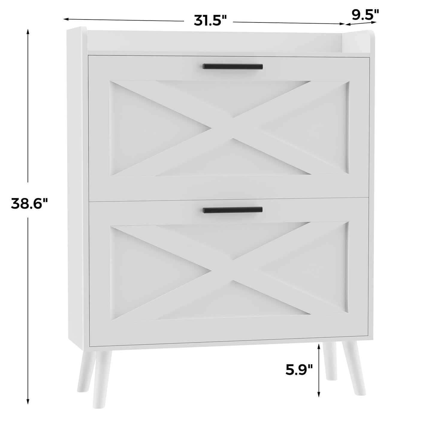 Homleke 32" W Farmhouse Shoe Storage Cabinet with 2 Flip Drawers and Barn Door Design, Adjustable Shelves, Modern Hidden Slim Narrow Shoe Rack Cabinet for Entryway, Foyer, Hallway, Living Room, White