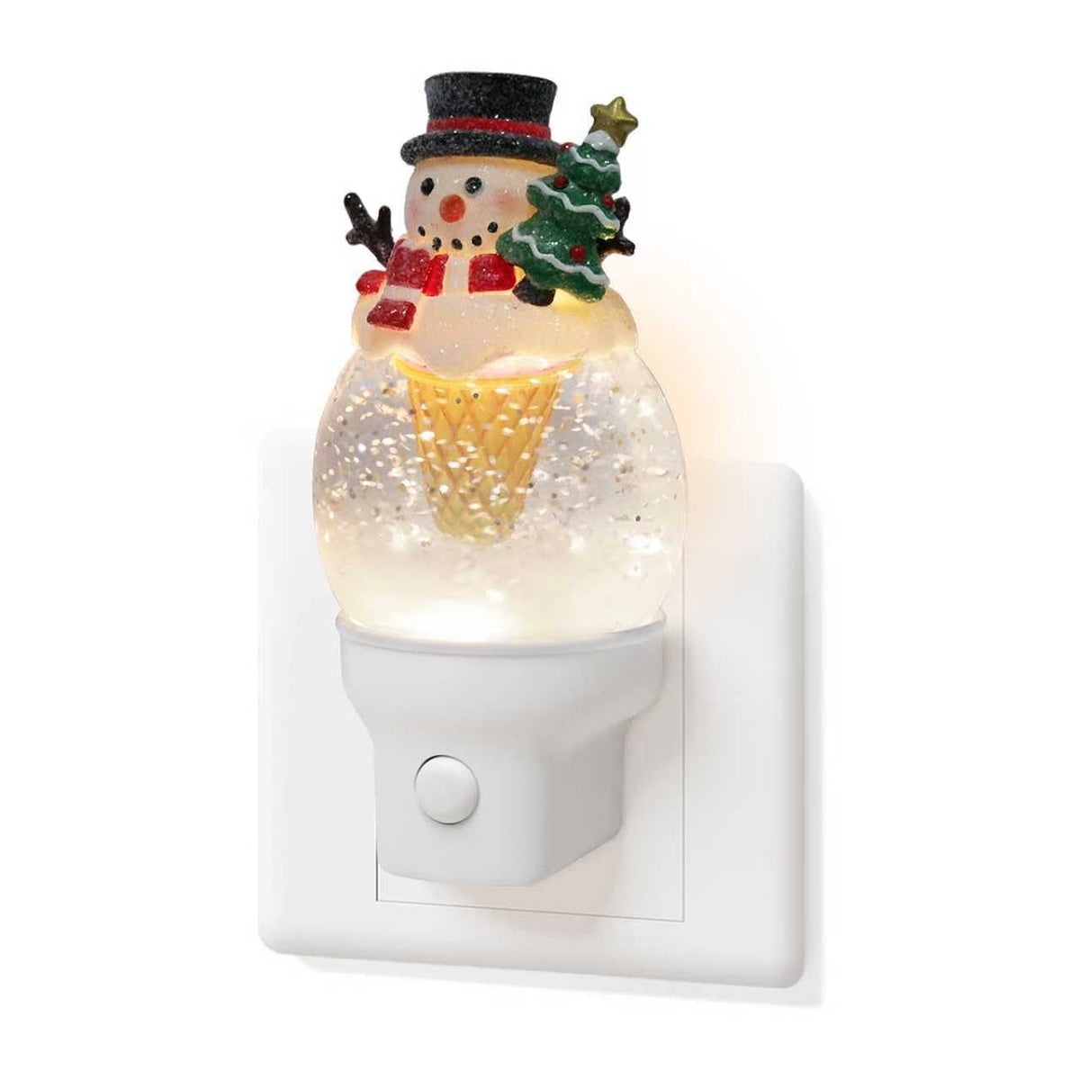 Yuxelulmai Christmas Snowman Night Light Plug into Wall Swirling Glitter USB Portable Christmas Decorative Night Light Decoration for Bedroom Kitchen Living Room Holiday Decor (Snowman Cookie Cone)