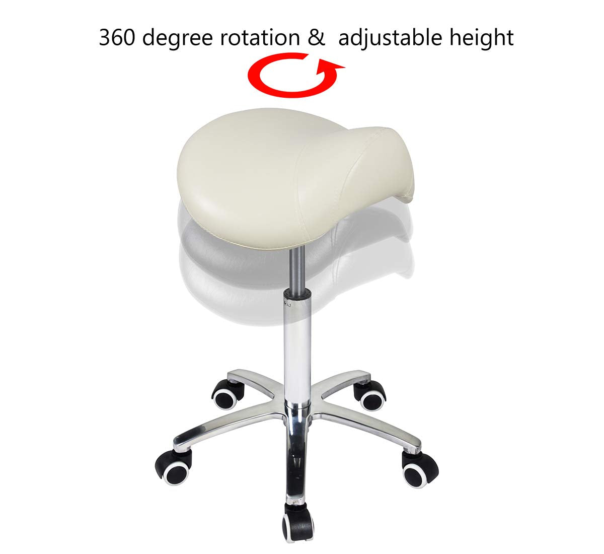Antlu Saddle Stool Rolling Chair for Medical Lash Massage Salon Kitchen Spa,Adjustable Hydraulic Stool with Wheels (Beige)