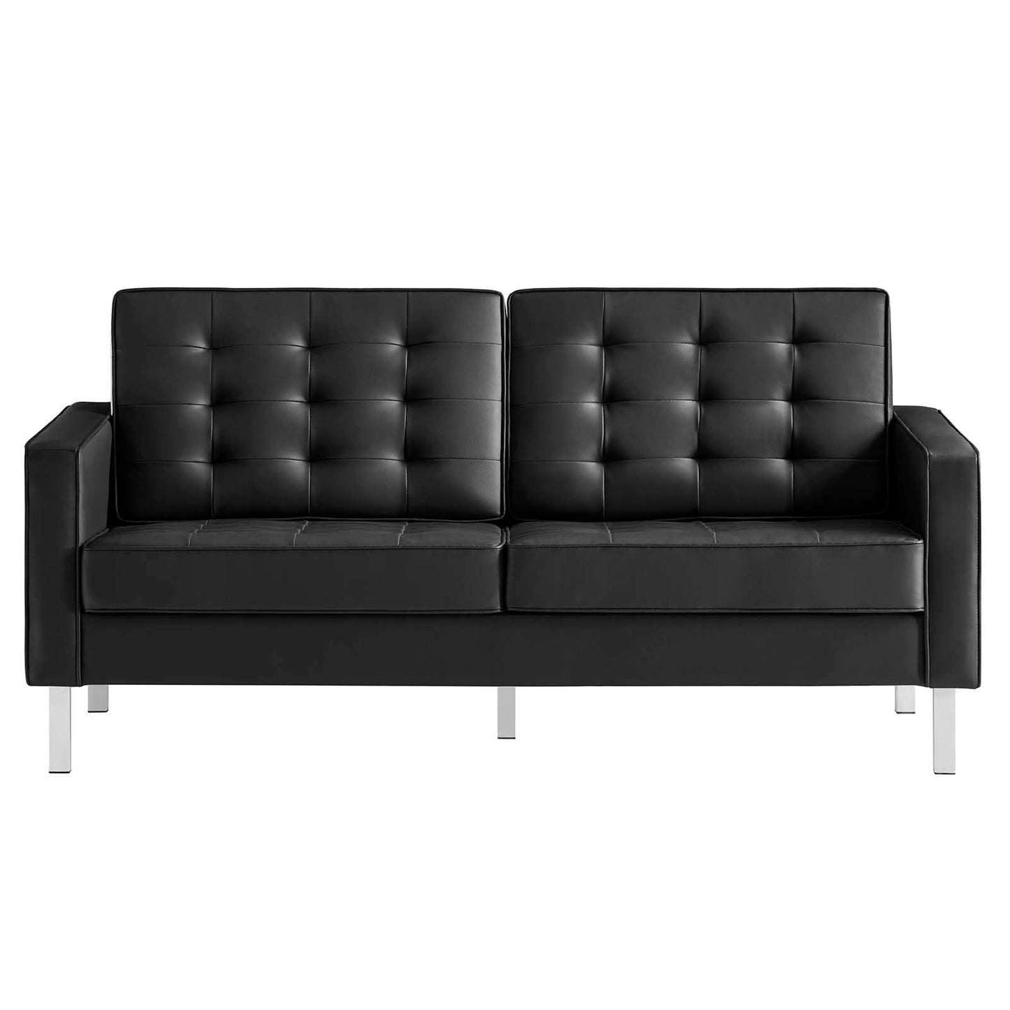 Modway Loft Tufted Button Faux Leather Upholstered Loveseat in Silver Black