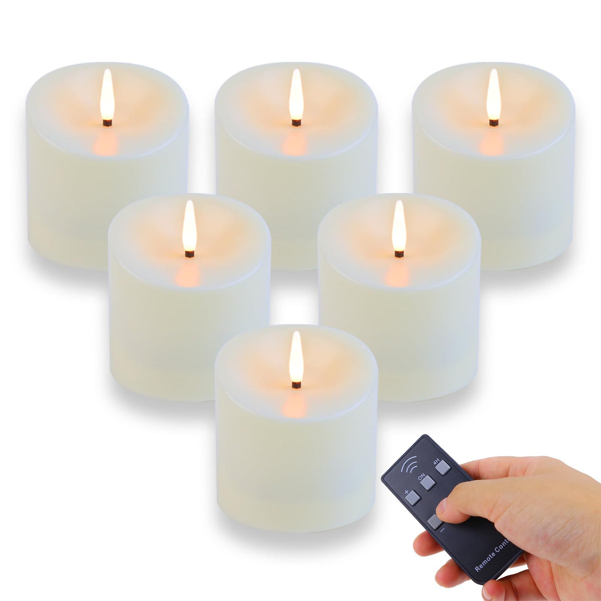 TECHLONG 3"x3" Flickering Flameless Candles Waterproof, Battery Operated Candles with Remote Timer, Last 600 Hours Electric Fake LED Candles for Halloween Christmas Decoration, Ivory White, Set of 6