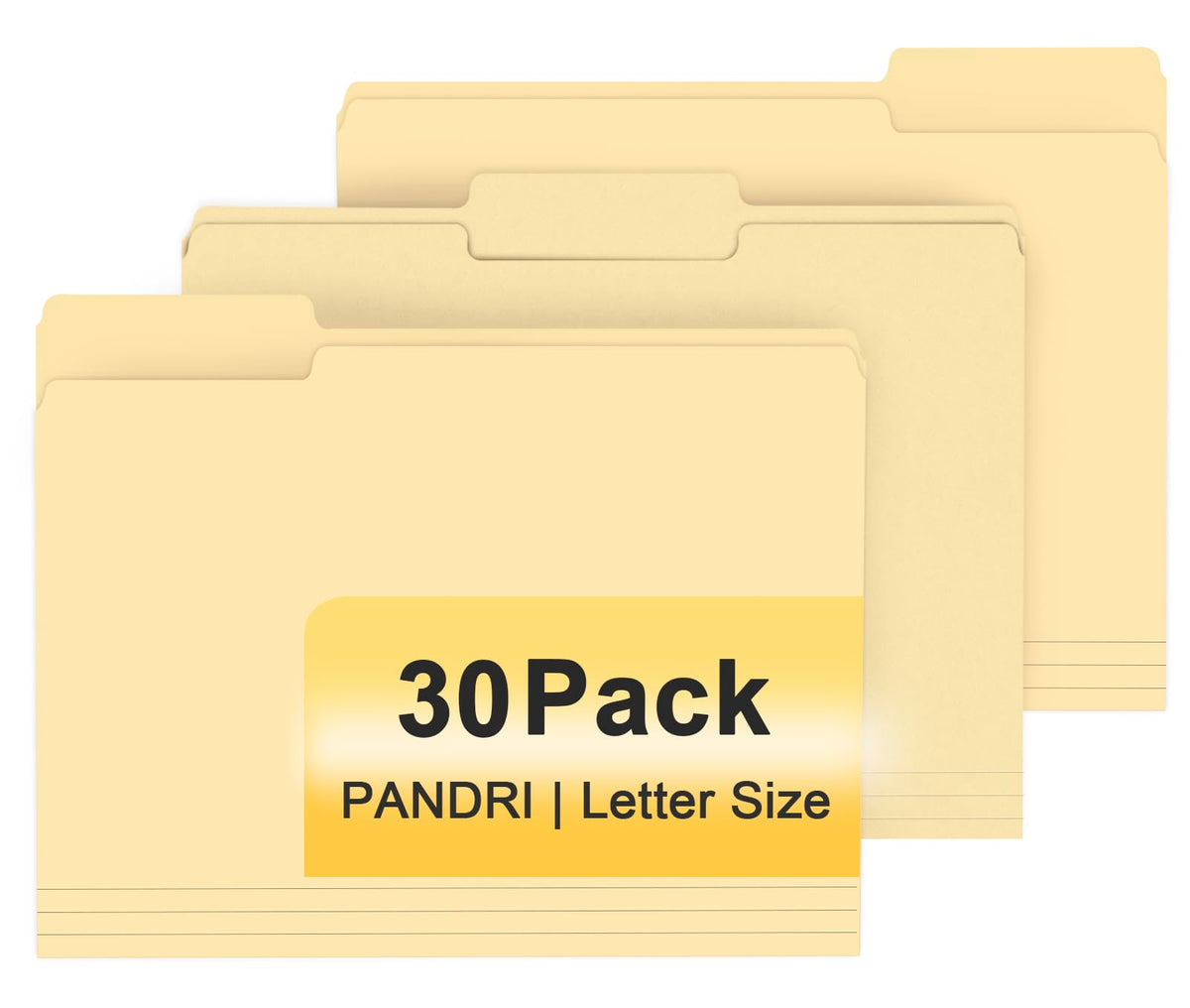File Folder, PANDRI 30 Pack File Folder, 1/3 Cut Tab, Letter Size, Filing Folder for Office School Business, Manila