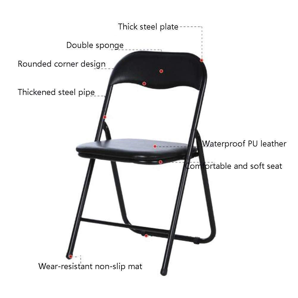 Folding Chair Black Office Conference Backrest Chair Metal Frame Visitor Padded Fabric Desk Chair Portable Security (Size : 6 Chairs)