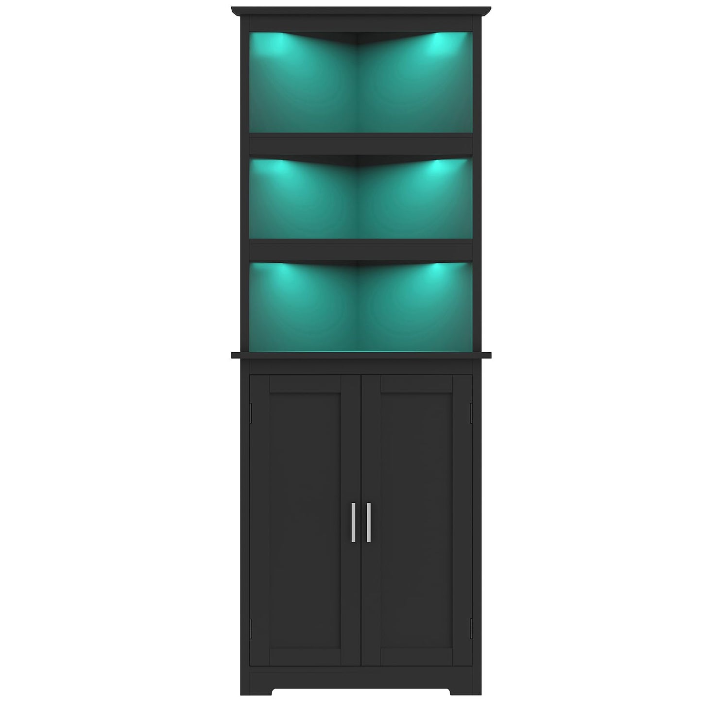 TEENFON Corner Cabinet, Tall Corner Hutch with 5 Shelves & 2 Doors, Bathroom Cabinet with Adjustable Shelf, for Living Room, Kitchen, Bathroom, Black