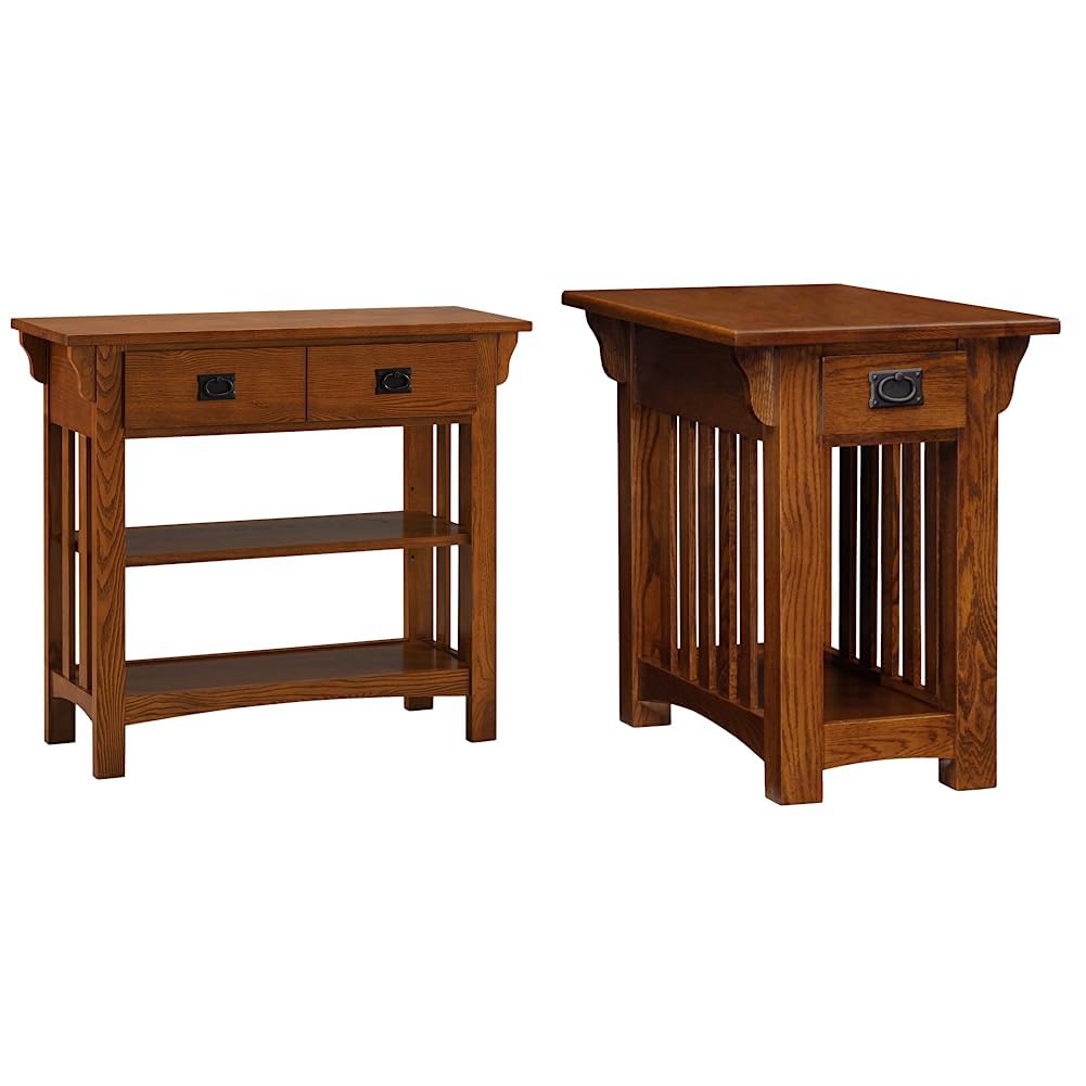 Leick Home Mission Impeccable Bookshelf with Drawers + Side Table