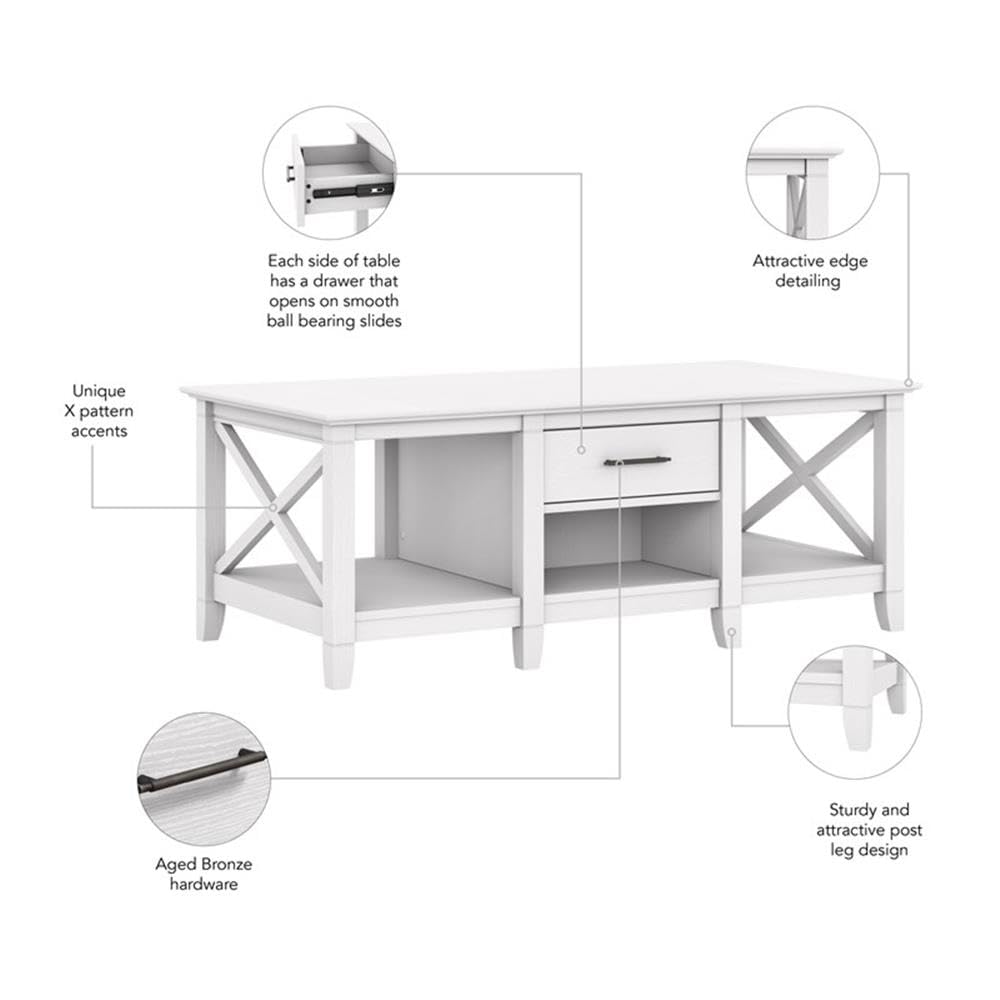 Bush Home Key West Coffee Table with Storage in Pure White Oak