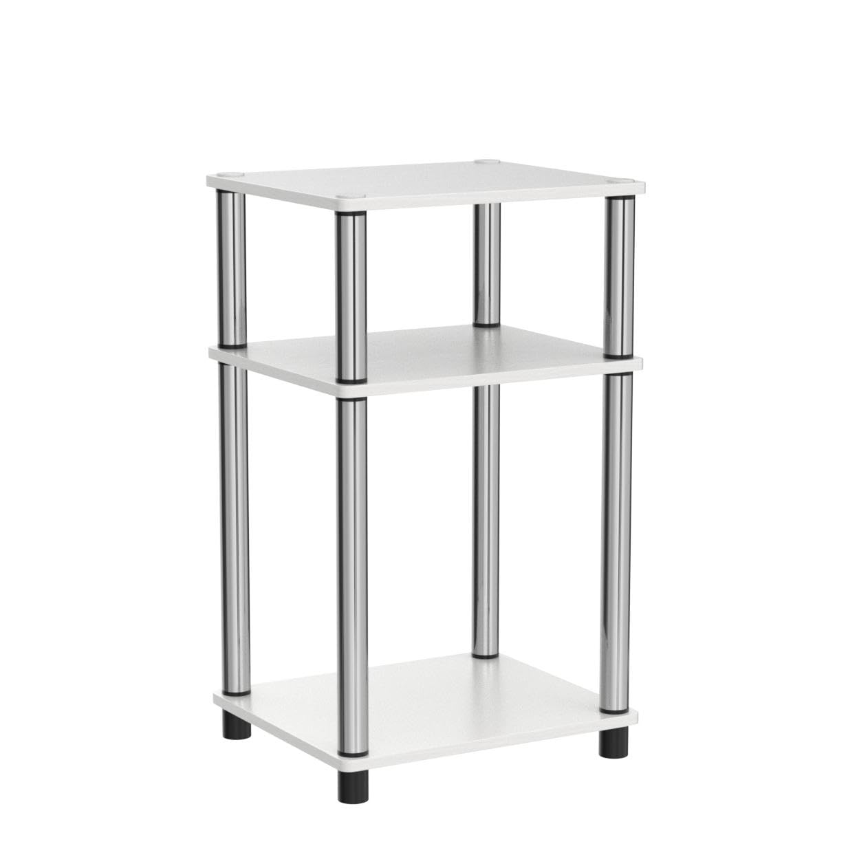 Furinno JUST Side Table Set of 2, 3-Tier Modern End Tables, Toolless Assembly Night Stand, Nightstand, Toolless Assembly, for Living Room, Bedroom, White Oak/Stainless Steel