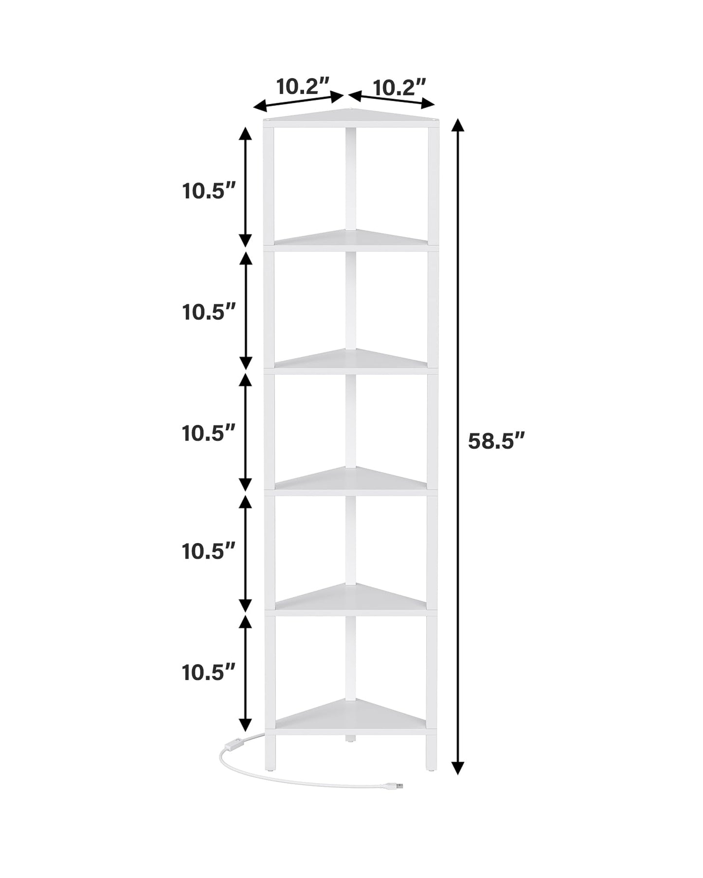 TUTOTAK 6-Tier Corner Bookshelf with LED Light,Corner Shelf for Small Space, Narrow Display Corner Shelf Stand with Storage Rack, for Living Room, Bedroom, Pure White V1BS05BW006L