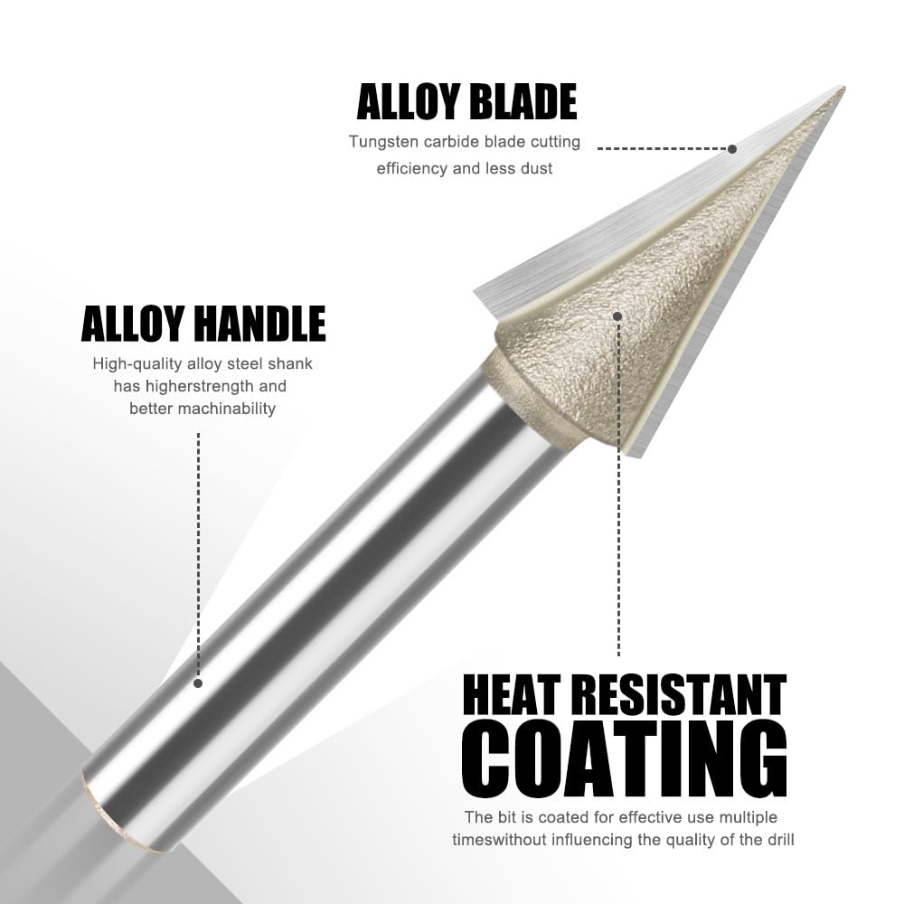 WSOOX 30°V Shape Bit with 1/4" Shank CNC Carbide V Groove Bit Engraving Router Bit for Lettering, Engraving