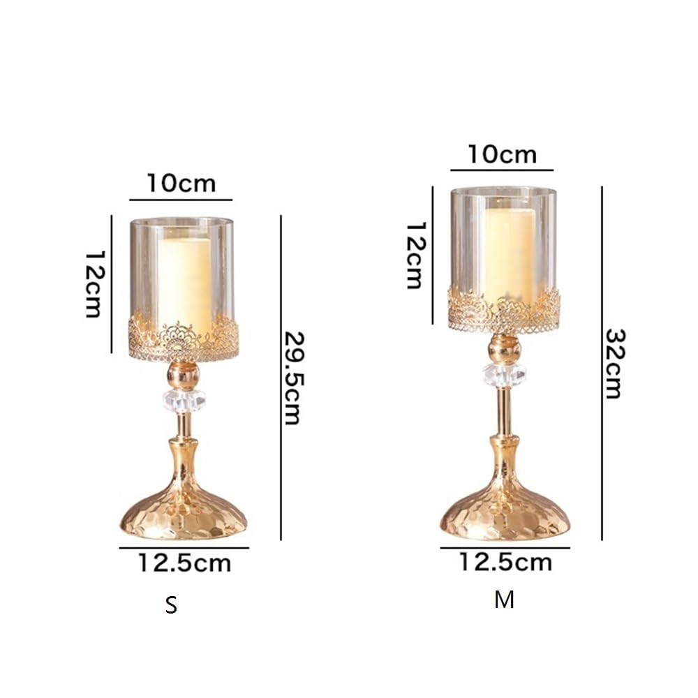 YUHUAWF Candle Holderss Golden Metal Glass Candlestick Home Dining Table Decoration Ornament Candle Holder Decorative Candlestick(Medium)