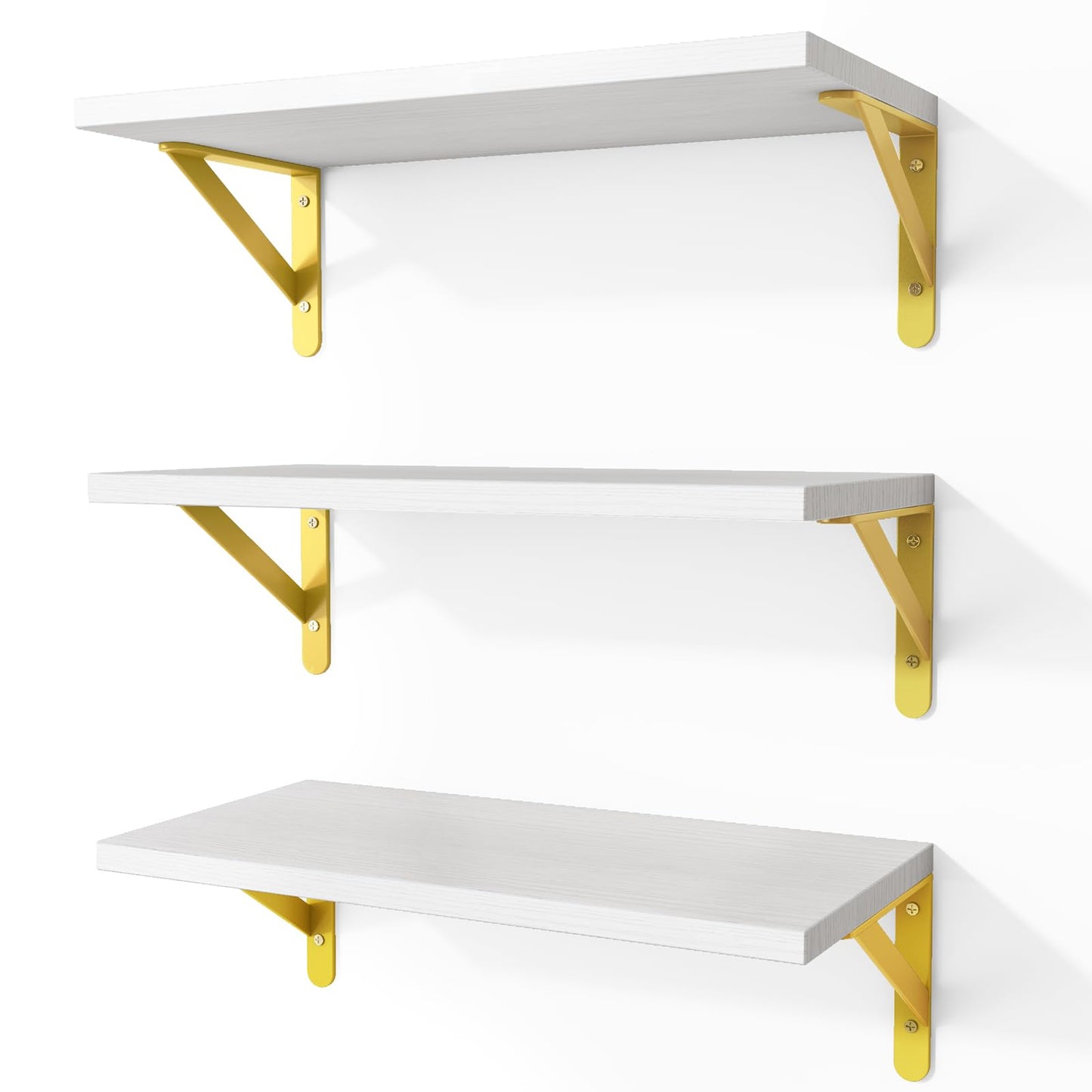 Fixwal Floating Shelves for Wall, Wood Wall Mounted Shelves for Bedroom, Bathroom, Living Room, Kitchen Storage and Decor(White, Set of 3, 16.5 Inch)