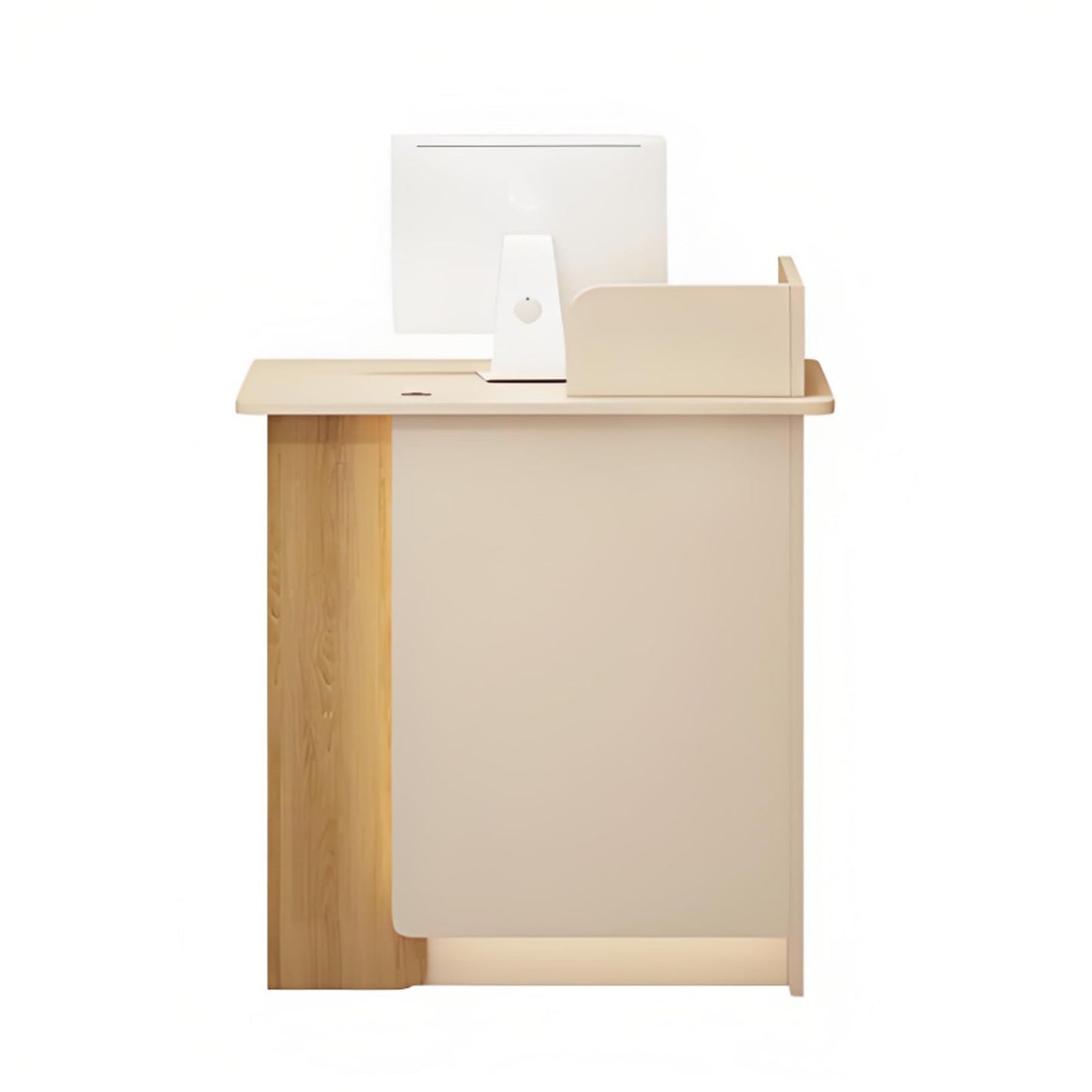 LED Reception Desk with Modern Design for Salon, Office & Lobby - Apricot & Wood Finish, 100cm/39.3in, Stylish Front Counter Furniture for Shops