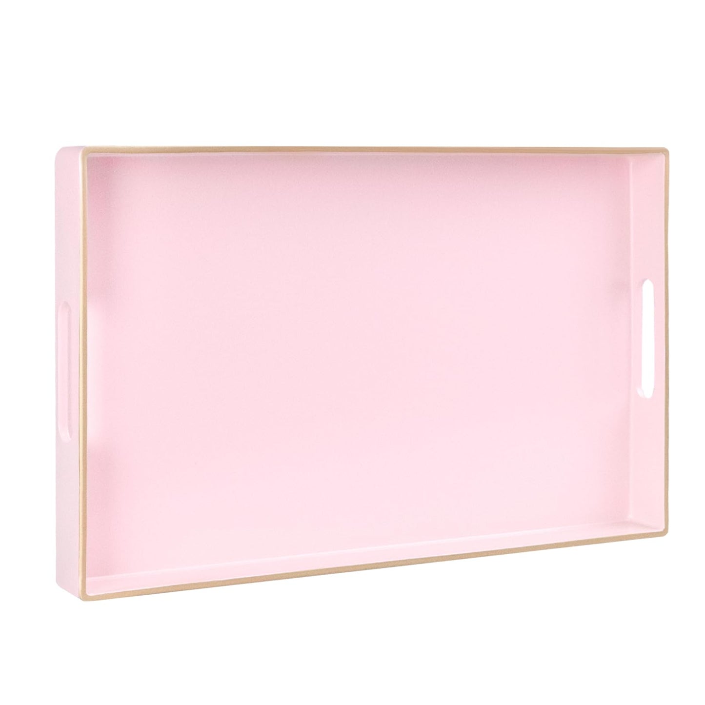 MAONAME Pink Serving Tray with Handles, Modern Decorative Tray for Coffee Table, Plastic Rectangular Trays for Ottoman, Bathroom, Decor, 15.8” x 10.2” x 1.4"