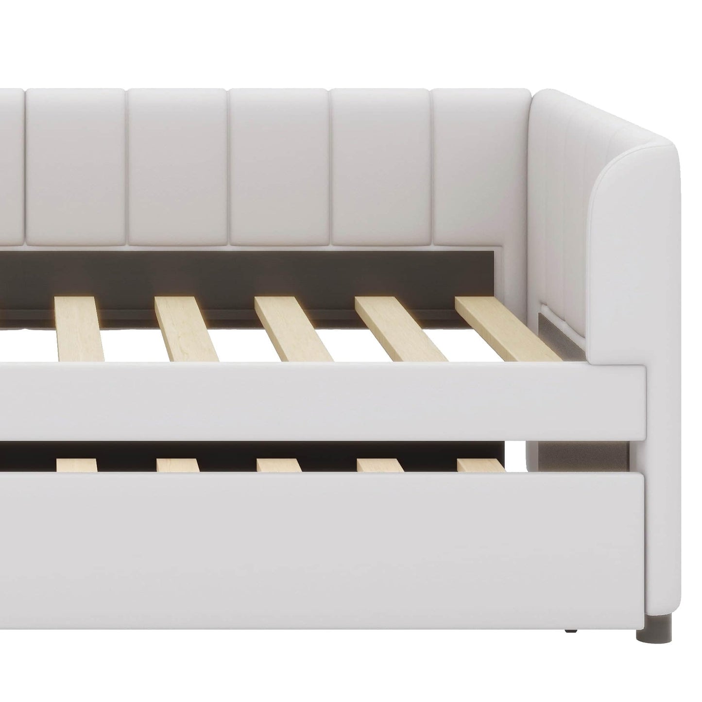 YunNianYang Twin Size Upholstered Daybed Frame with Ergonomic Design Backrest and Trundle (Beige)