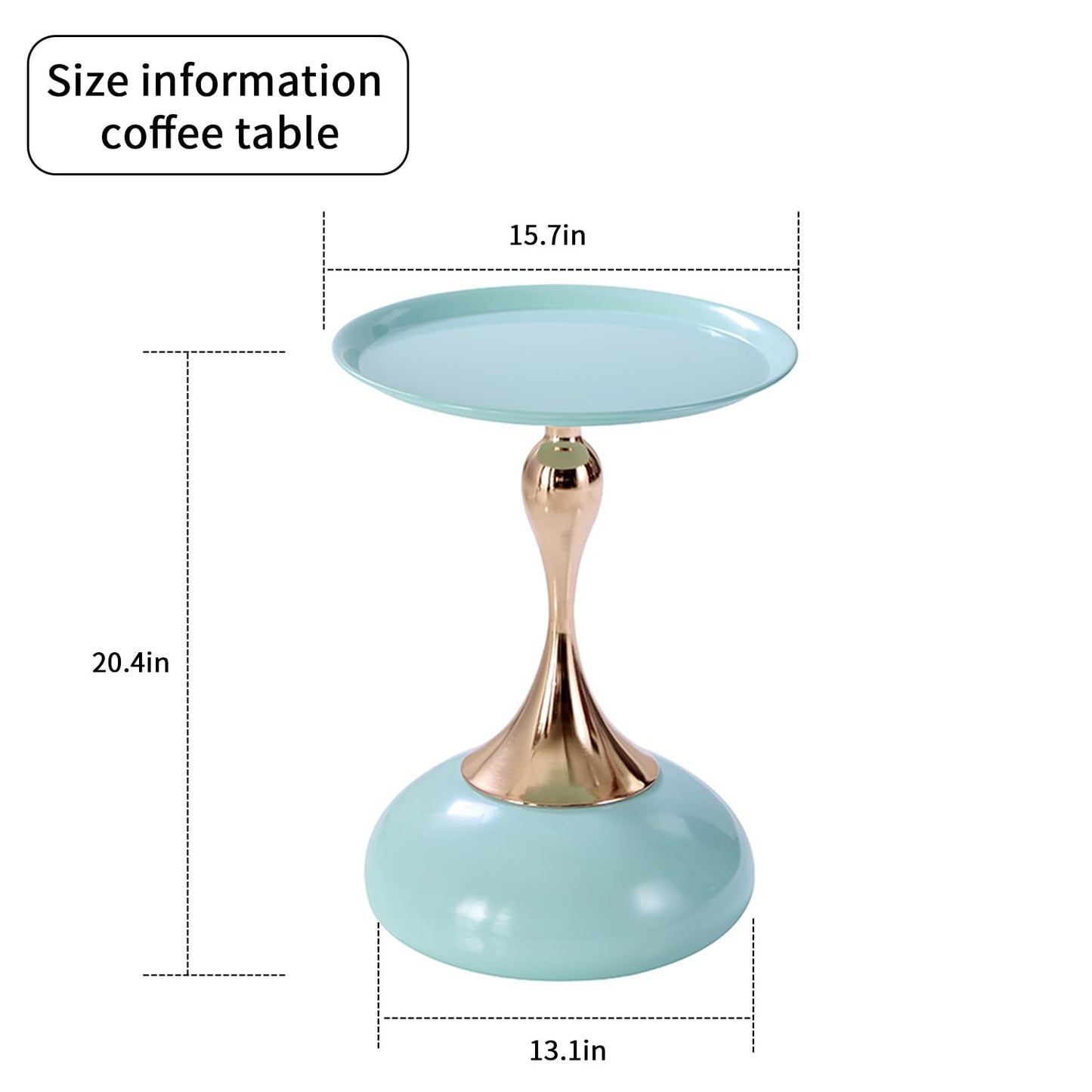 wangbochuan 1-Pack Light Green Sleek Hourglass Side Table - Glossy Finish & Metallic Base | Contemporary Accent End Table for Living Room, Cafe & Home Decor Spaces