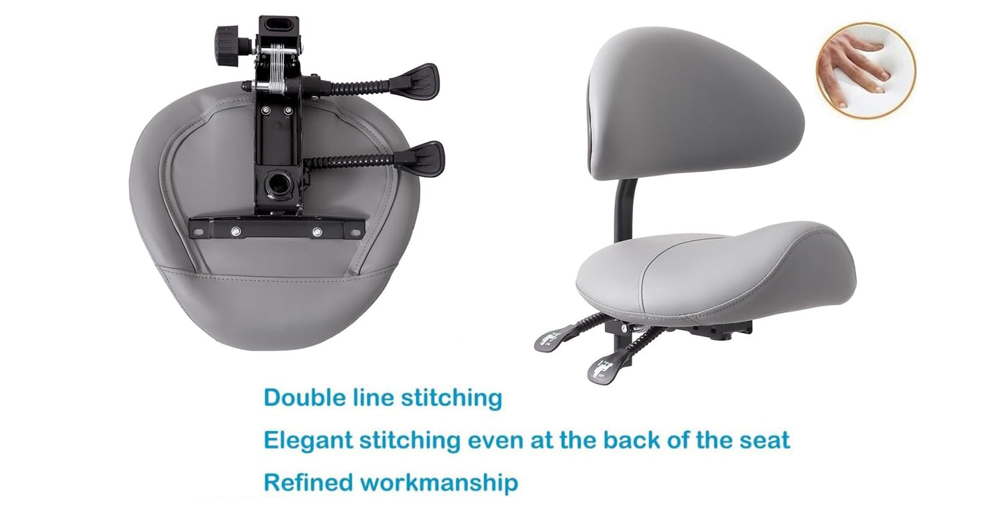 Saddle Stool Chair with Backrest and Footrest- Ergonomic Rolling Saddle Stools Hydraulic Swivel Adjustable Stool Esthetician Chair for Massage Beauty Salon Tattoo Dentist Clinic Home Office (Grey)