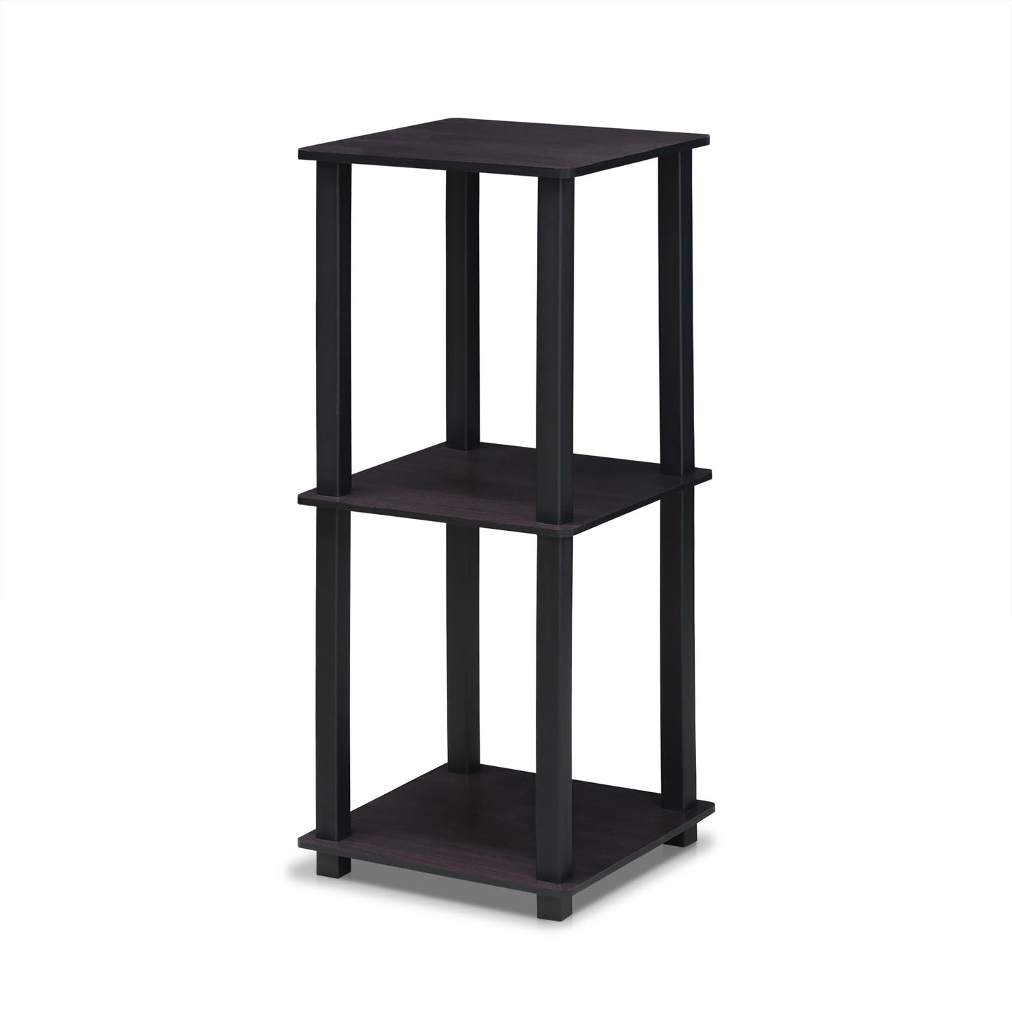 Furinno SIMPLISTIC Side Table Set of 2, 2-Tier Square Modern End Table, Nightstand, Night Stand, Bedside Table, Toolless Assembly, for Living Room, Bedroom, Dark Walnut