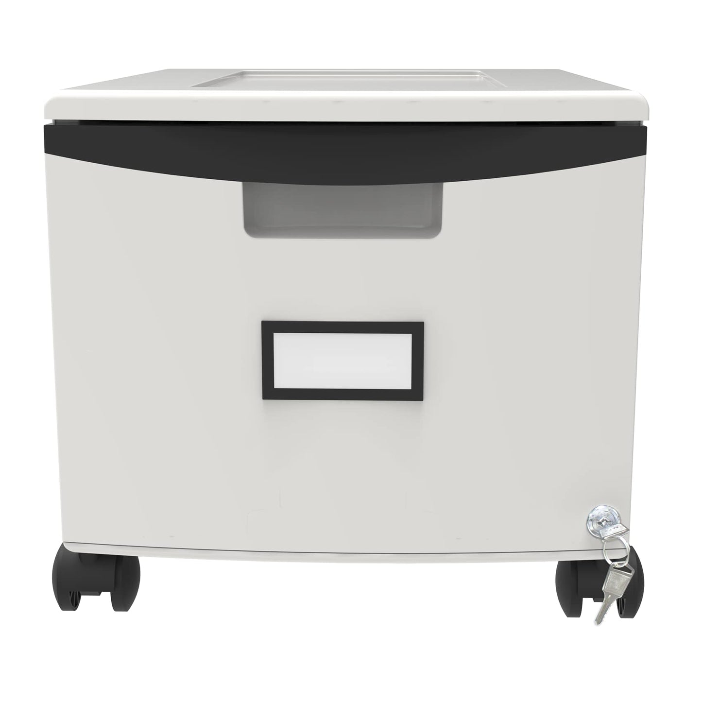 Storex Plastic One-Drawer File Cabinet – Locking Document Organizer with Casters for Home and Office, Gray, 1-Pack (61266A01C)