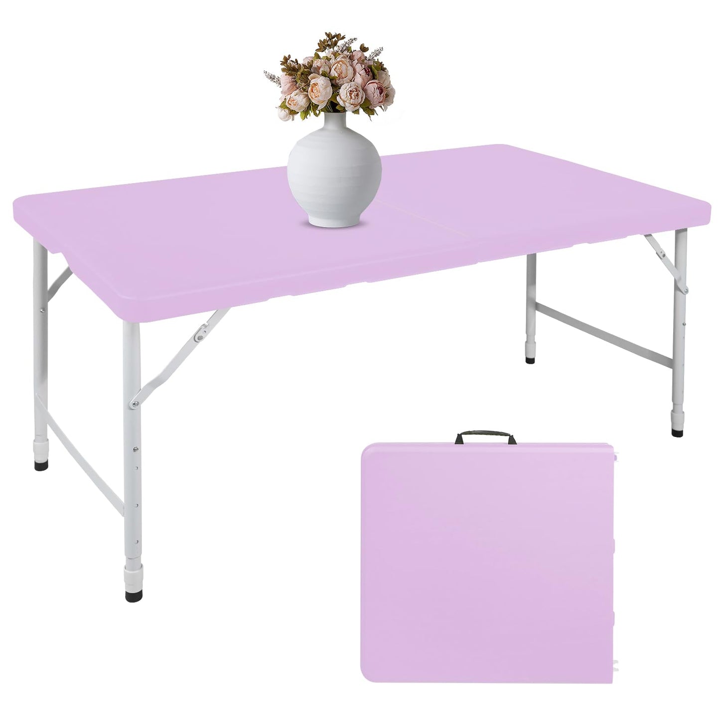 SculPong 4 FT Folding Table with Carry Handle, Portable Fold-in-Half Plastic Table, Rectangle Foldable Table for Indoor/Outdoor Light Purple