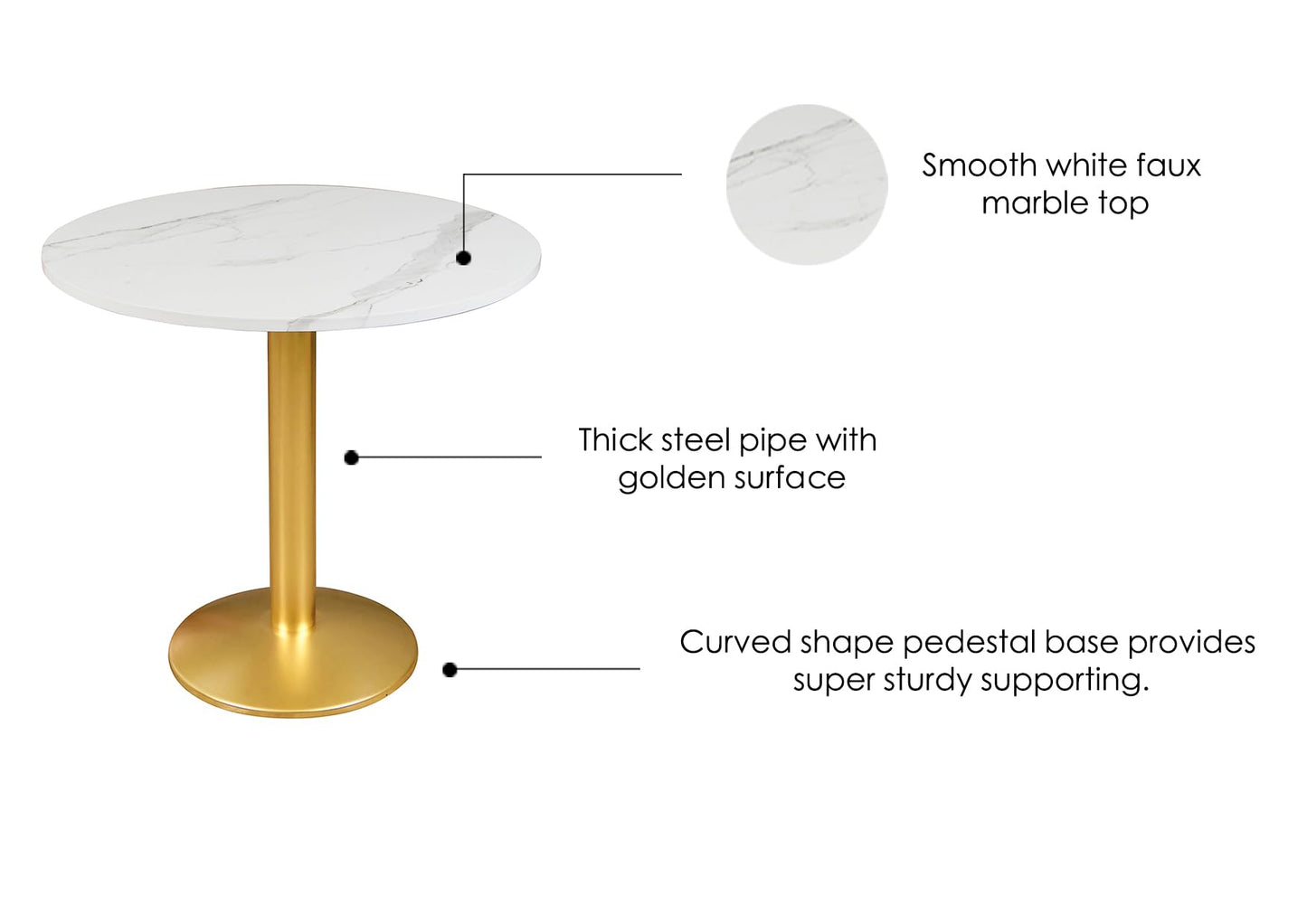 30 Inch Round Dining Table, Modern Tulip Bistro Table with White Faux Marble Top and Weighted Gold Pedestal Base, Small Kitchen Table for 2-4 People, Mid Century Style for Dining Room, Cafe, Office