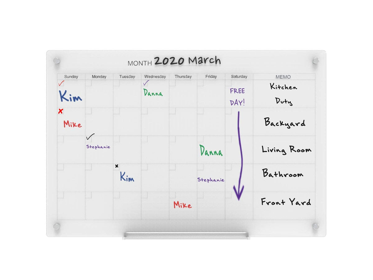 Audio-Visual Direct Magnetic Glass Dry Erase Board Set (3' x 2', Calendar Ultra White) for Wall - Monthly Planner