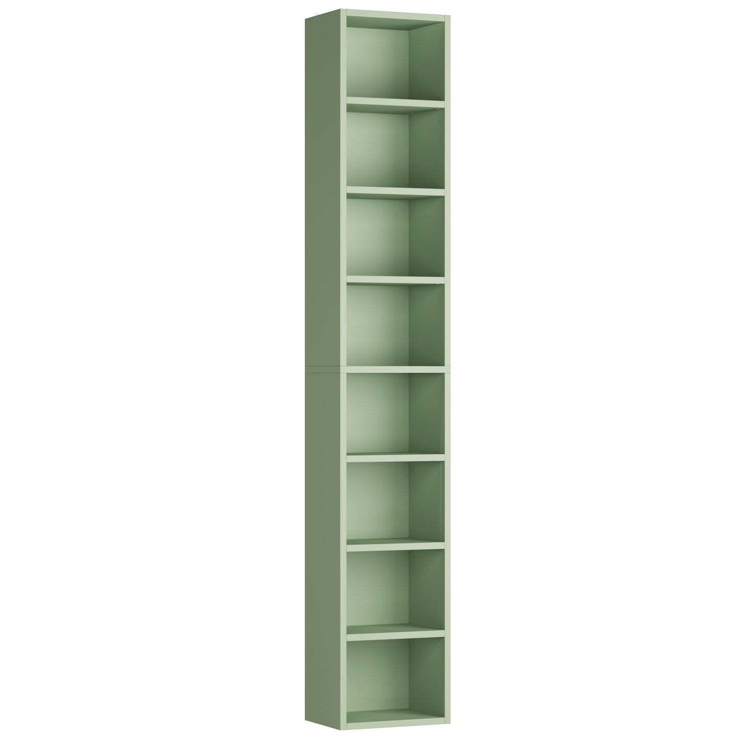 FOTOSOK 8-Tier Media Tower Rack, 11.6 X 9.3 X 70.9 Inches CD DVD Slim Storage Cabinet with Adjustable Shelves, Tall Narrow Bookcase Display Bookshelf for Home Office, Green