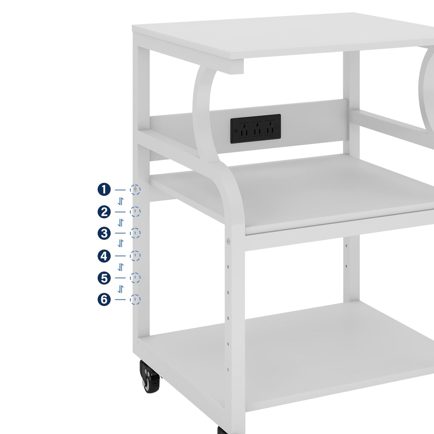 Natwind Large Printer Stand, 24''x20''x29'' Printer Table with Adjustable Storage Shelf, 3 Tier Rolling Cart with Wheels, Multifunctional Home Office Shelves for Heat Press, 3D Printer (White)