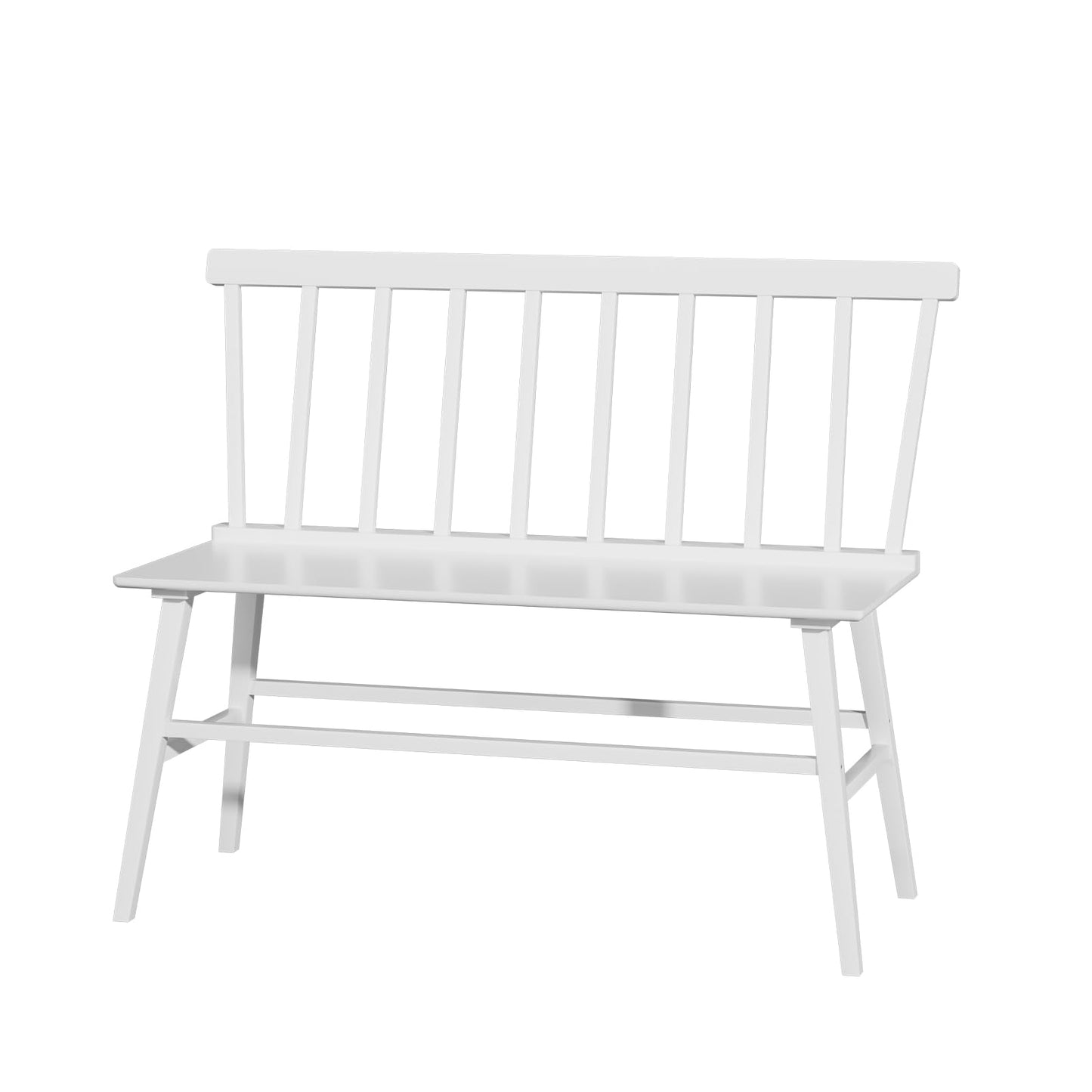 Wisuce Essentials Bamboo Dining Bench, Entryway Bench with Spindle Back Farmhouse Wood Windsor for Foyer Balcony Living Room (White)