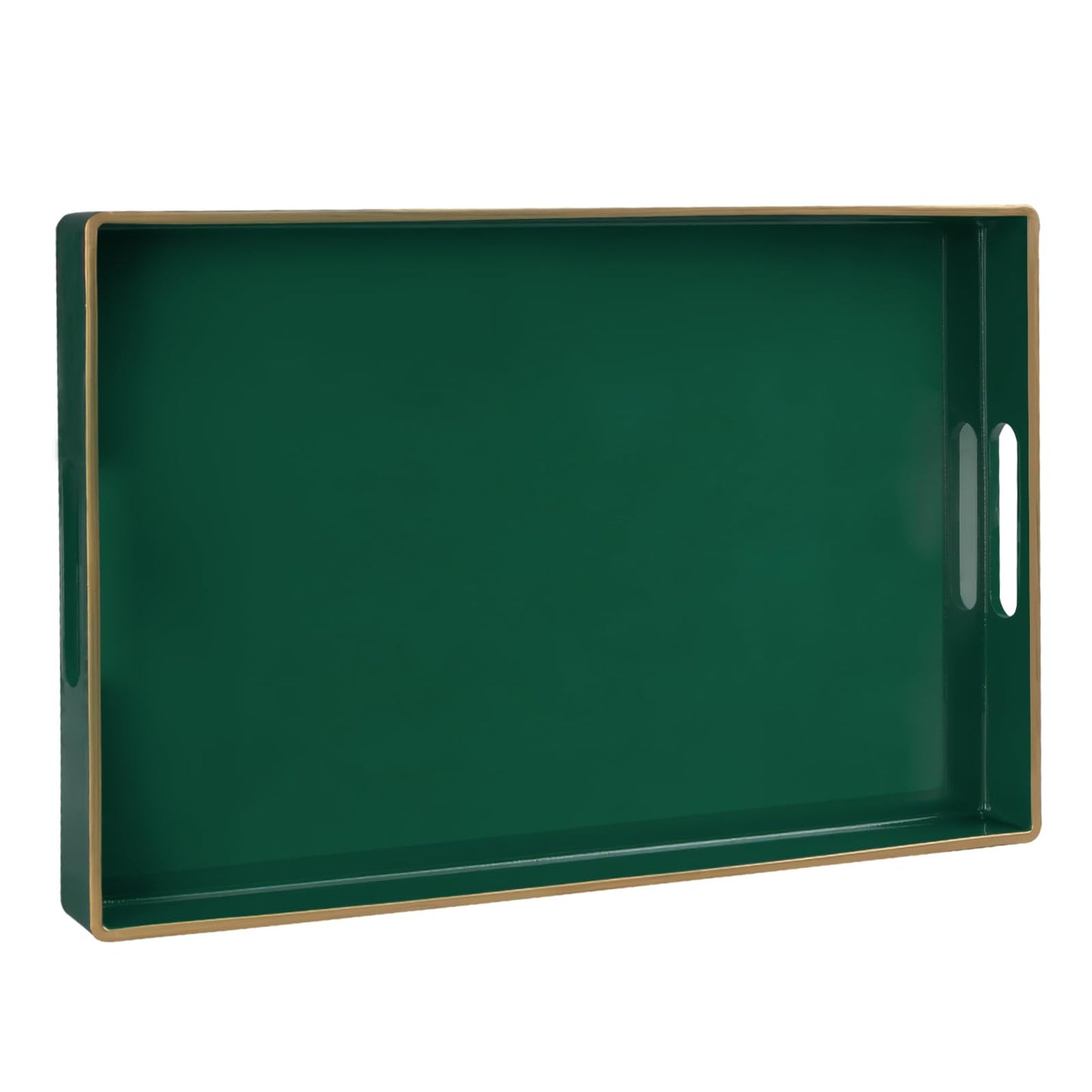 MAONAME Dark Green Decorative Tray, Serving Tray with Handles, Plastic Trays for Coffee Table, Rectangular Trays for Living Room, Bedroom, 15.8" X 10.2" X 1.4"
