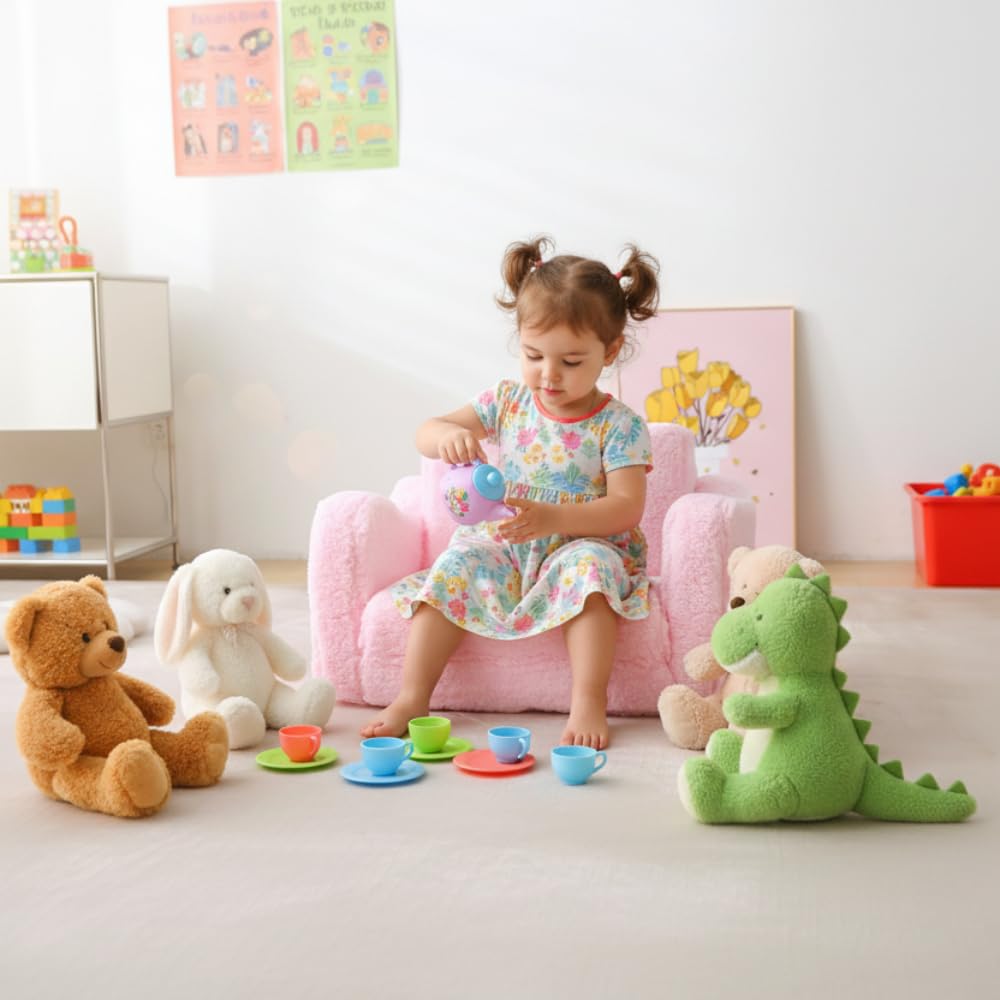 Toddler Couch 2-in-1 Flip Open Convertible Sherpa Kids Sofa Chair, Pink