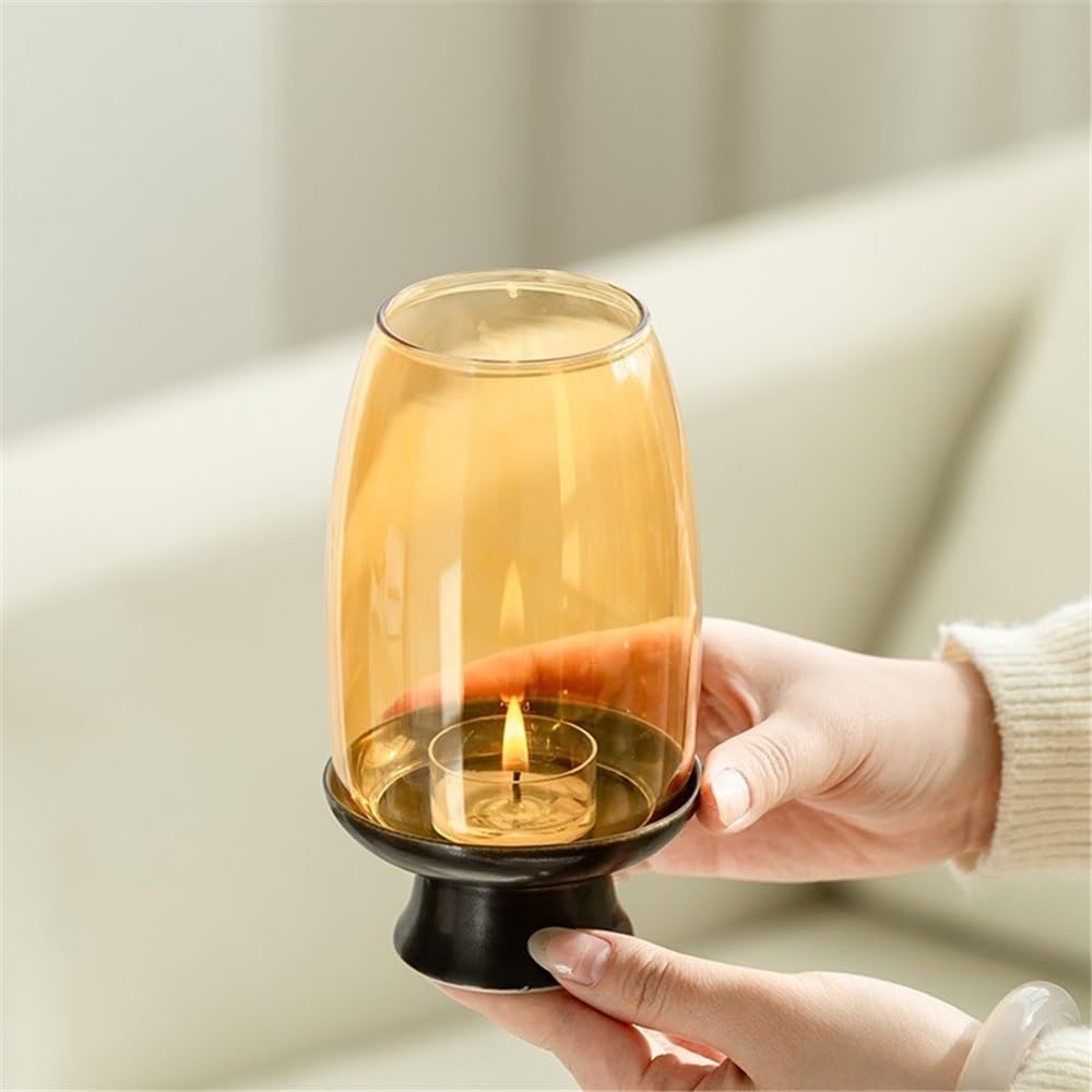 Candlestick Holders Ceramic Candlestick with Glass Lampshade Household Aromatherapy Candle Holder Tea Room Decoration Candle Holders