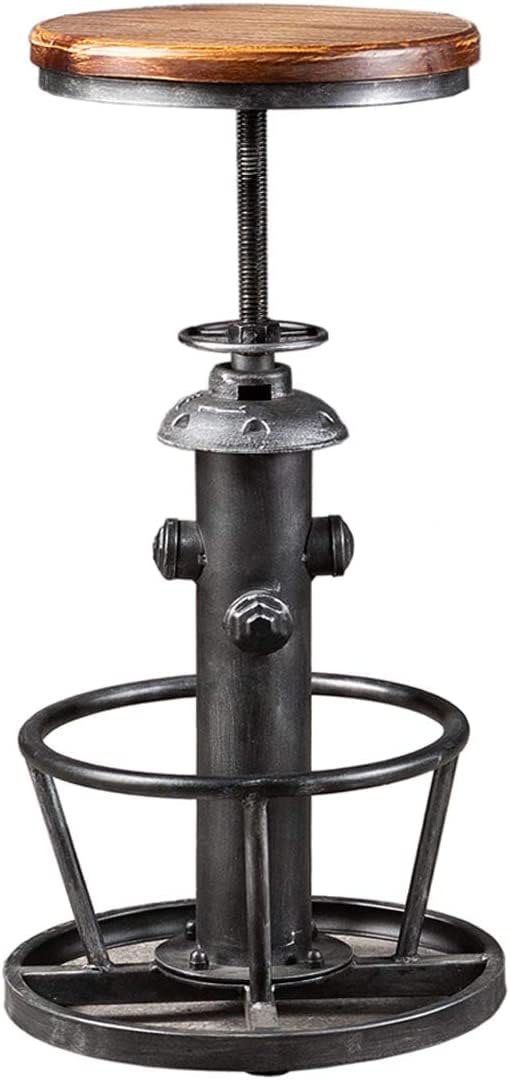 LOKKHAN American Antique Steampunk Deco Vintage Industrial Bar Stool Retro Stylish Fire Hydrant Design Adjustable Swivel Cafe Coffee Pub Kitchen Counter Stools Round Bottom (Silver Grey, Wooden Top)