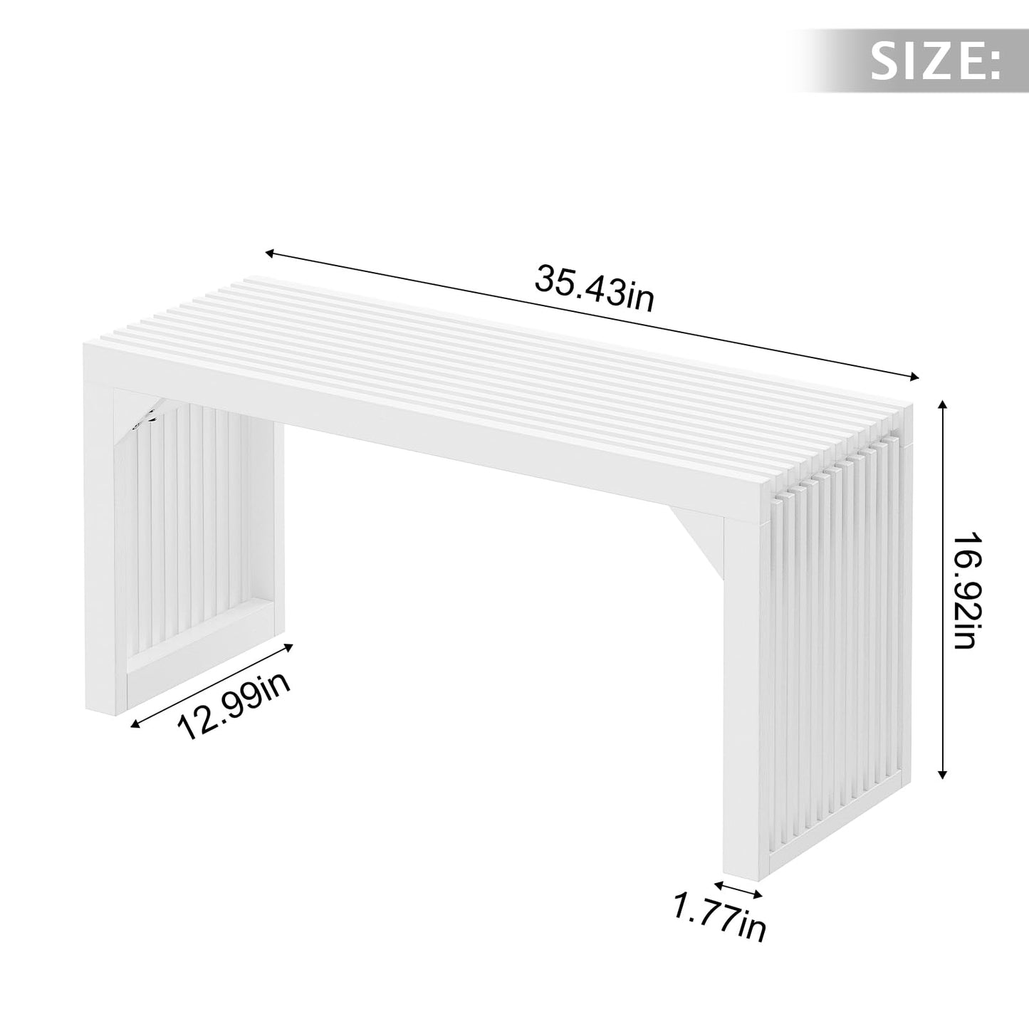 MODCART 35" Solid Wood Bench, White Entryway Bench with Storage, Modern Shoe Bench, Narrow Bench for Entryway, Living Room, Kitchen