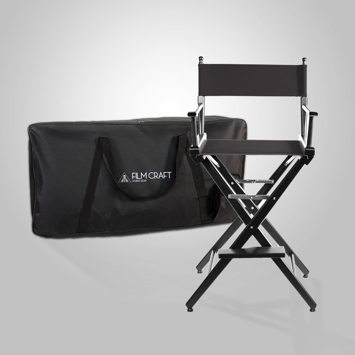 Filmcraft Tall Black Director’s Chair – Professional Folding Makeup Artist Chair with Canvas Seat & Back – Hollywood Film Set, Photography Studio & Hair Stylist Director Chair Black Canvas